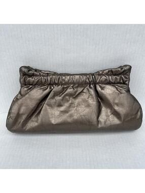 Bronze Leather Clutch Magnetic Snap Closure Soft Pleated Ruffled Details